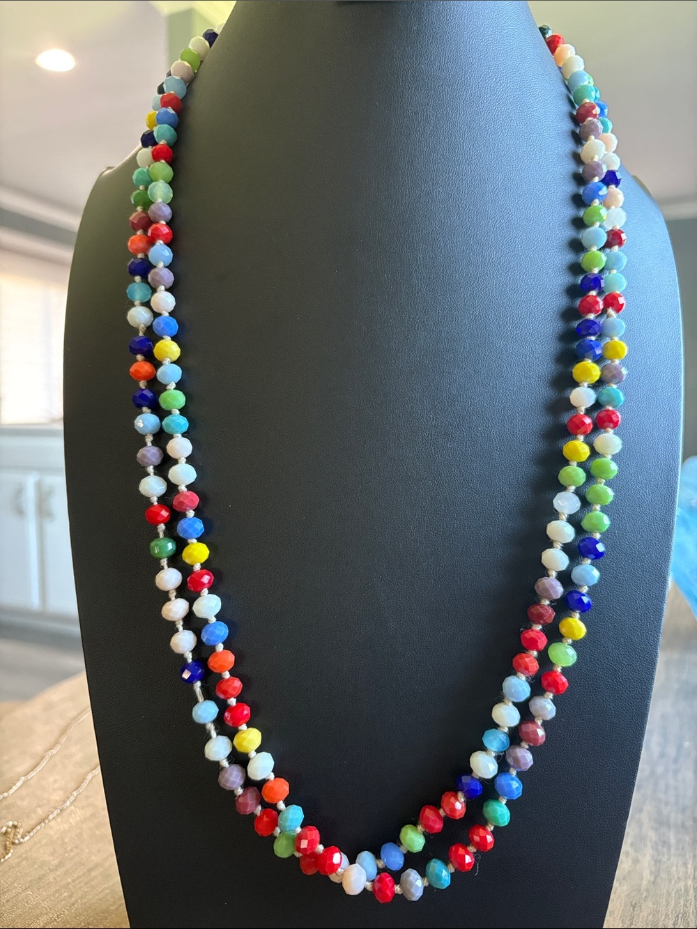 Multicolor Faceted Glass Beaded Necklace 60 Inches Long-Layering Piece